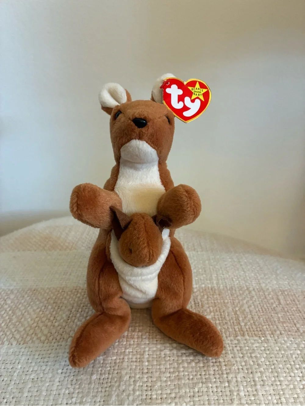 Ty Beanie Babies - “Pouch” the Kangaroo (with Joey!) - 90s vintage toy with tags